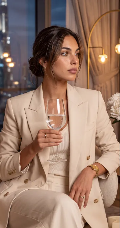 Influencer IA — cena luxury noturna com champagne